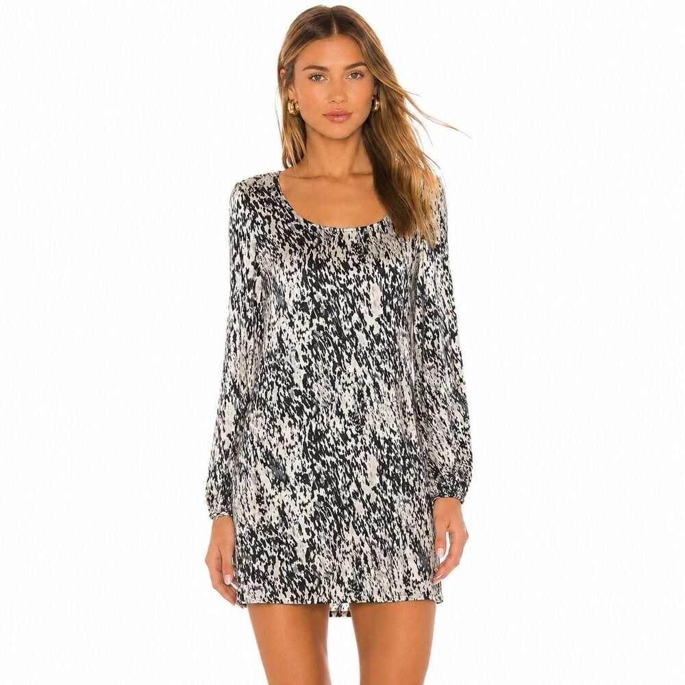 Express Silk Dress XS Womens Long Sleeve Mini Animal Print Luxury Stretch Party